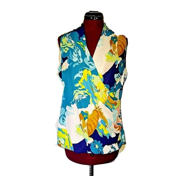 CAbi Blossom Floral Drape Faux Wrap Top Blouse Multicolor Women Size Sma… - Picture 1 of 7